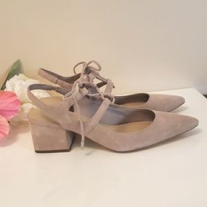 Lord & Taylor Suede tie up Sling Back block Heels 8 EUC
